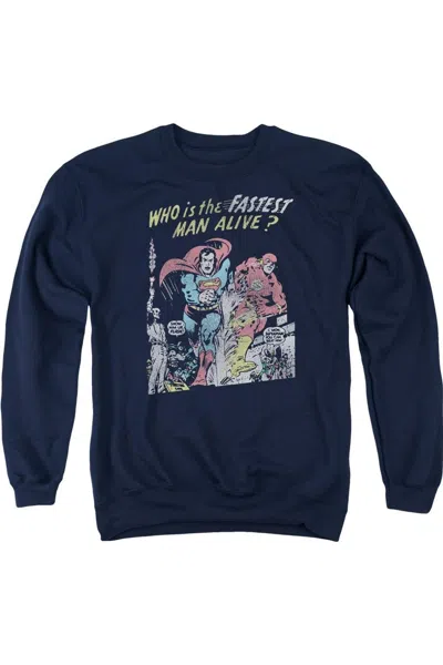 Gildan Justice League Of America Fastest Man Adult Crewneck Sweatshirt In Blue