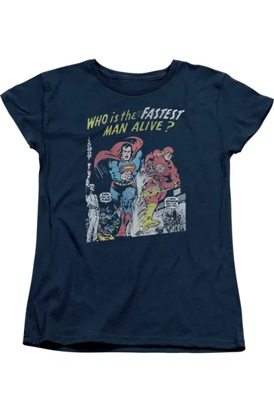 Gildan Justice League Of America Fastest Man Short Sleeve Womens Tee / T-shirt In Blue