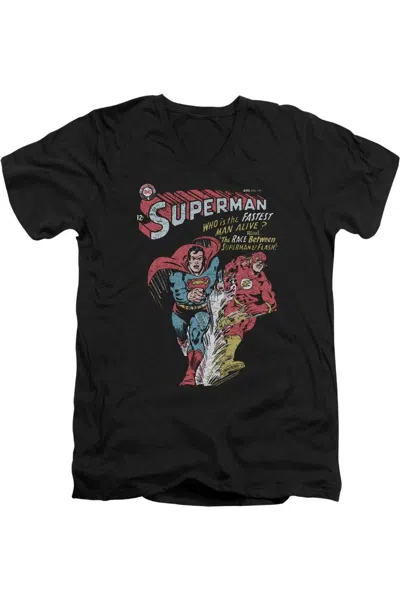 Gildan Justice League Of America Fastest Short Sleeve Adult V Neck Premium Cotton Tee / T-shirt In Black
