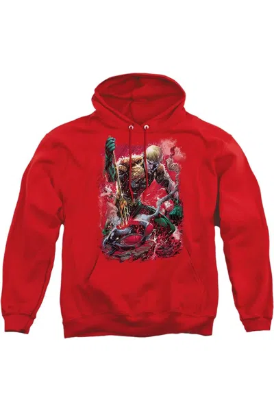 Gildan Justice League Of America Finished Adult Pull Over Hoodie / Hooded Sweatshirt In Red