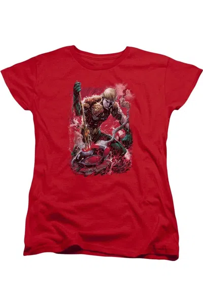 Gildan Justice League Of America Finished Short Sleeve Womens Tee / T-shirt In Red