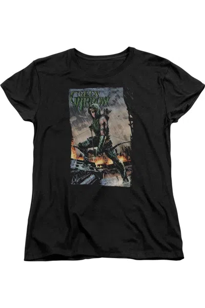 Gildan Justice League Of America Fire And Rain Short Sleeve Womens Tee / T-shirt In Black