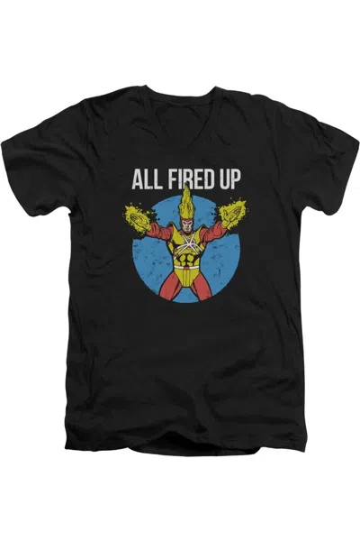 Gildan Justice League Of America Firestorms Party Short Sleeve Adult V Neck Premium Cotton Tee / T-shirt In Black
