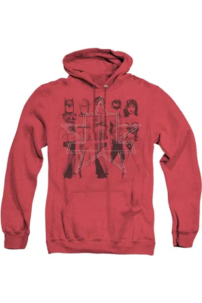 Gildan Justice League Of America Five Stars Adult Heather Hoodie / Hooded Sweatshirt In Red