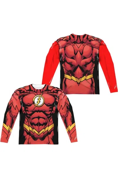 Gildan Justice League Of America Flash 52 (front/back Print) Long Sleeve Adult Poly Crew Tee / T-shirt In White