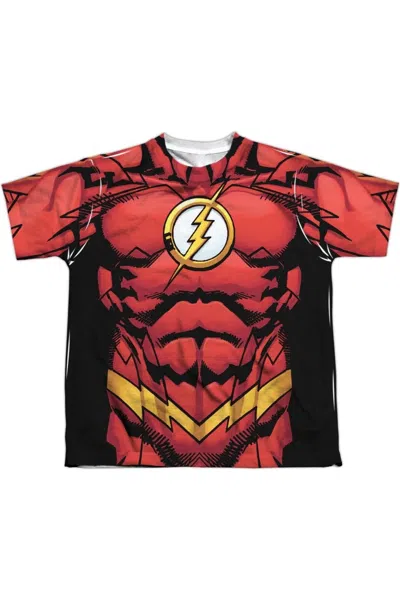 Gildan Kids' Justice League Of America Flash 52 (front/back Print) Short Sleeve Youth Poly Crew Tee / T-shirt In Red