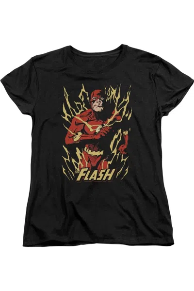 Gildan Justice League Of America Flash Flare Short Sleeve Womens Tee / T-shirt In Black