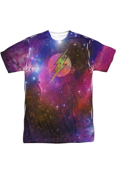 Gildan Justice League Of America Flash Galaxy Short Sleeve Adult Poly Crew Tee / T-shirt In White