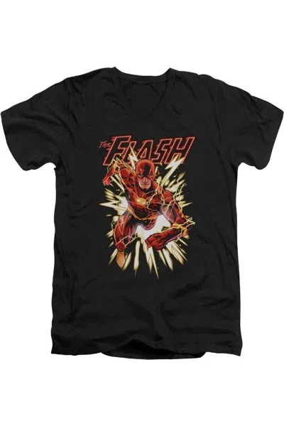 Gildan Justice League Of America Flash Glow Short Sleeve Adult V Neck Premium Cotton Tee / T-shirt In Black