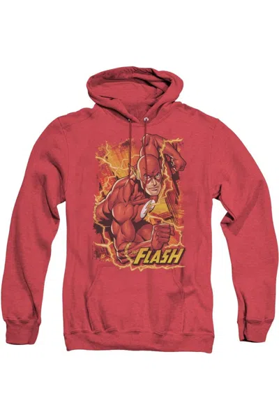 Gildan Justice League Of America Flash Lightning Adult Heather Hoodie / Hooded Sweatshirt In Red