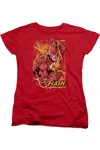 Gildan Justice League Of America Flash Lightning Short Sleeve Womens Tee / T-shirt In Red