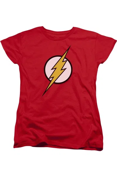 Gildan Justice League Of America Flash Logo Short Sleeve Womens Tee / T-shirt In Red