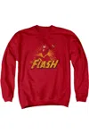 Gildan Justice League Of America Flash Rough Distress Adult Crewneck Sweatshirt In Red