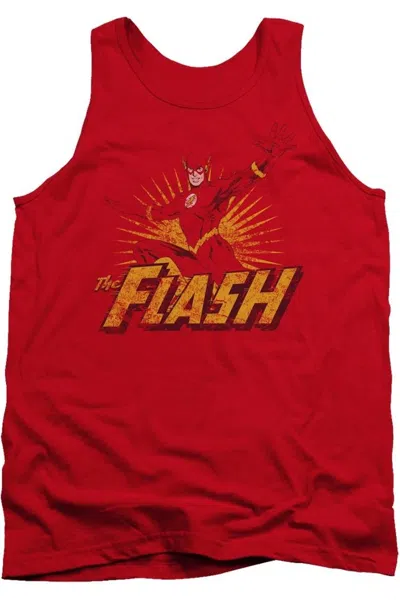 Gildan Justice League Of America Flash Rough Distress Adult Tank Top In Red