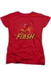 Gildan Justice League Of America Flash Rough Distress Short Sleeve Womens Tee / T-shirt In Red