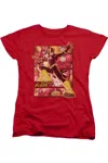 Gildan Justice League Of America Flash Lightning Short Sleeve Womens Tee / T-shirt In Red