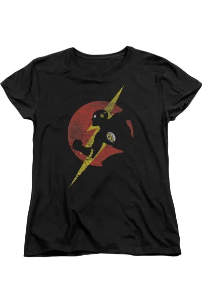 Gildan Justice League Of America Flash Symbol Knockout Short Sleeve Womens Tee / T-shirt In Black