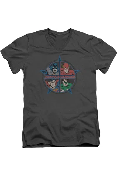 Gildan Justice League Of America Four Heroes Short Sleeve Adult V Neck Tee / T-shirt In Pink