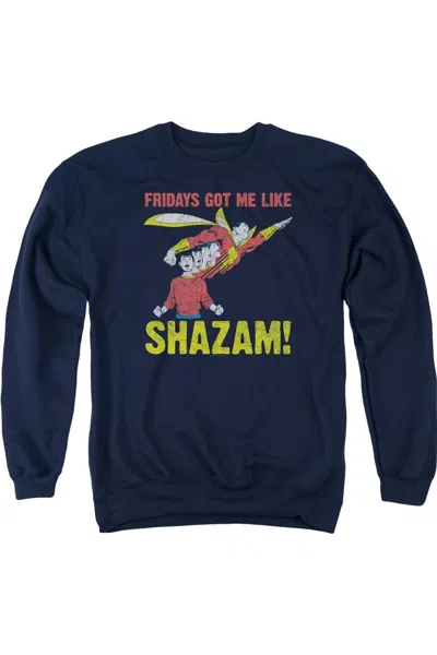 Gildan Justice League Of America Fridays Got Me Like Adult Crewneck Sweatshirt In Blue