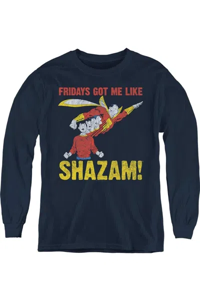 Gildan Kids' Justice League Of America Fridays Got Me Like Youth Long Sleeve Tee / T-shirt In Blue