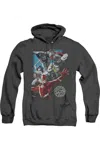 Gildan Justice League Of America Galactic Attack Adult Heather Hoodie / Hooded Sweatshirt In Black