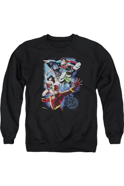Gildan Justice League Of America Galactic Attack Color Adult Crewneck Sweatshirt In Black