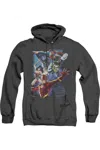 Gildan Justice League Of America Galactic Attack Color Adult Heather Hoodie / Hooded Sweatshirt In Black
