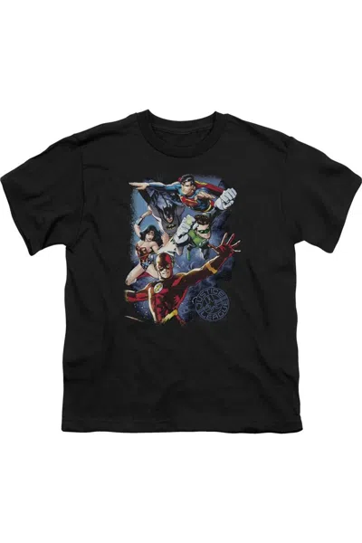 Gildan Kids' Justice League Of America Galactic Attack Color Short Sleeve Youth Tee / T-shirt In Black