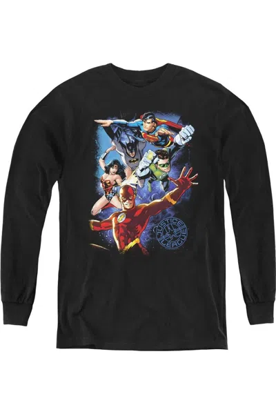 Gildan Kids' Justice League Of America Galactic Attack Color Youth Long Sleeve Tee / T-shirt In Black