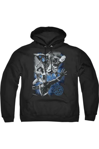 Gildan Justice League Of America Galactic Attack Nebula Adult Pull Over Hoodie / Hooded Sweatshirt In Black