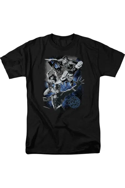 Gildan Justice League Of America Galactic Attack Nebula Short Sleeve Adult Tee / T-shirt In Black