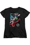 Gildan Justice League Of America Galactic Attack Short Sleeve Womens Tee / T-shirt In Black