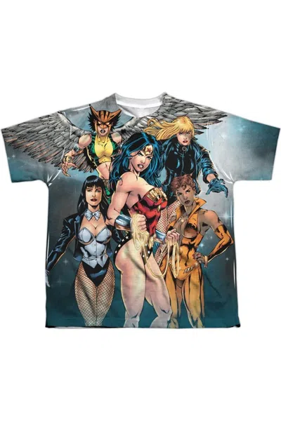 Gildan Kids' Justice League Of America Gals Night Out Short Sleeve Youth Poly Crew Tee / T-shirt In Blue