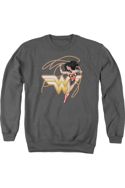 Gildan Justice League Of America Glowing Lasso Adult Crewneck Sweatshirt In Pink
