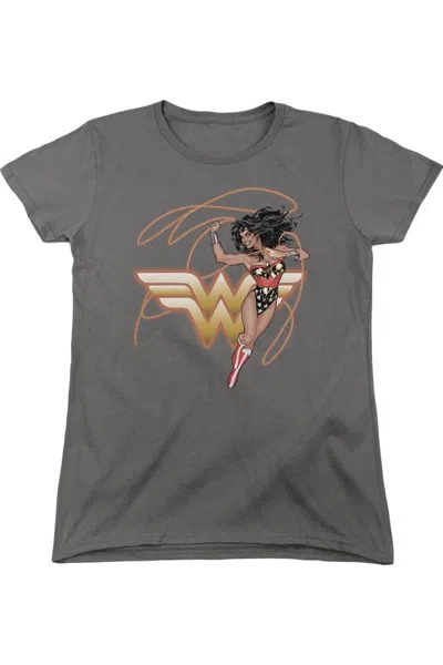 Gildan Justice League Of America Glowing Lasso Short Sleeve Womens Tee / T-shirt In Pink