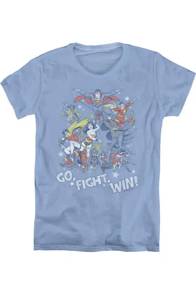 Gildan Justice League Of America Go Fight Win Short Sleeve Womens Tee / T-shirt In Blue