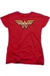 Gildan Justice League Of America Golden Short Sleeve Womens Tee / T-shirt In Red