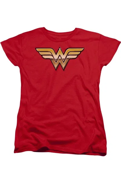 Gildan Justice League Of America Golden Short Sleeve Womens Tee / T-shirt In Red