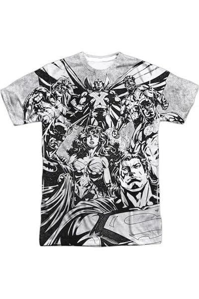 Gildan Justice League Of America Graphic Gathering Short Sleeve Adult Poly Crew Tee / T-shirt In White