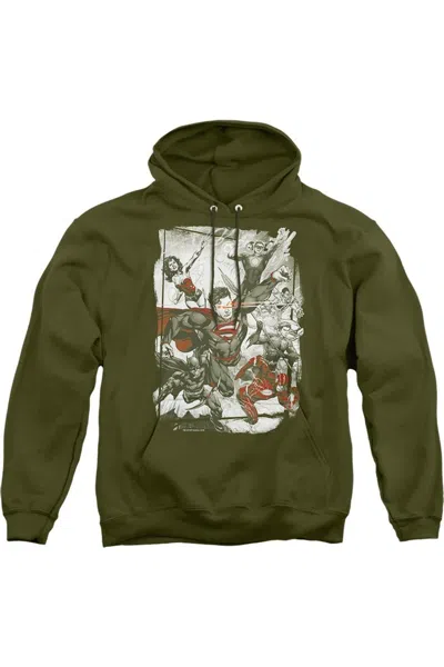 Gildan Justice League Of America Green And Red Adult Pull Over Hoodie / Hooded Sweatshirt