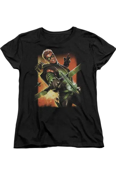 Gildan Justice League Of America Green Arrow #1 Short Sleeve Womens Tee / T-shirt In Black