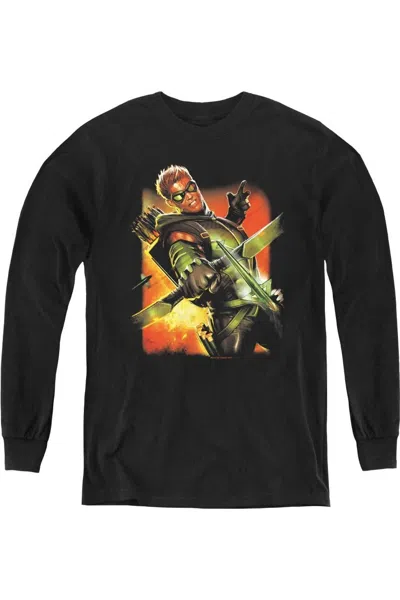 Gildan Kids' Justice League Of America Green Arrow #1 Youth Long Sleeve Tee / T-shirt In Black