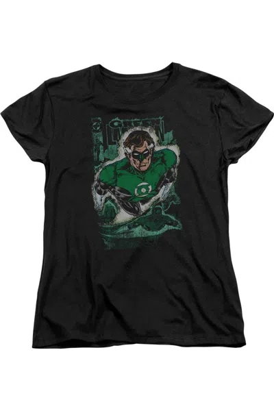 Gildan Justice League Of America Green Lantern #1 Distress Short Sleeve Womens Tee / T-shirt In Black