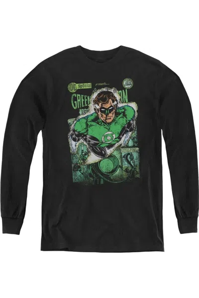 Gildan Kids' Justice League Of America Green Lantern #1 Distress Youth Long Sleeve Tee / T-shirt In Black