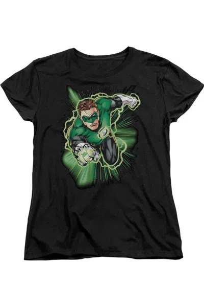 Gildan Justice League Of America Green Lantern Energy Short Sleeve Womens Tee / T-shirt In Black