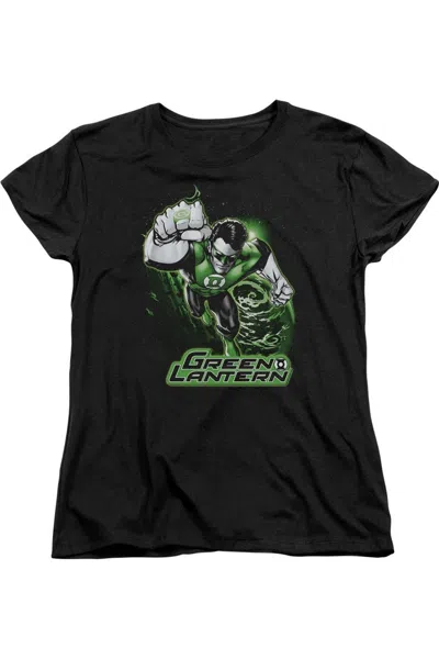 Gildan Justice League Of America Green Lantern Green & Gray Short Sleeve Womens Tee / T-shirt In Black