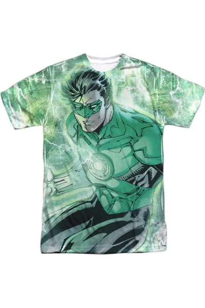 Gildan Justice League Of America Green Lightning Short Sleeve Adult Poly Crew Tee / T-shirt In White