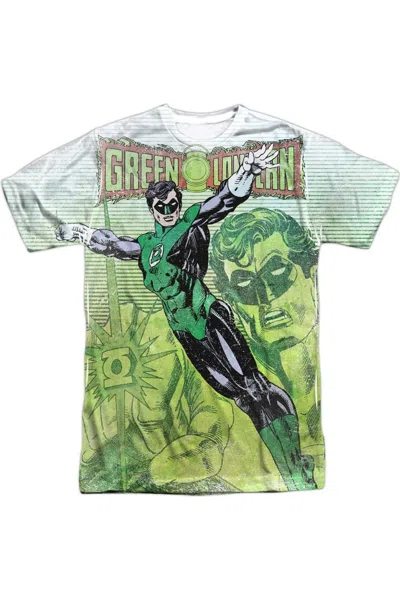 Gildan Justice League Of America Green Lightning Short Sleeve Adult Poly Crew Tee / T-shirt In White