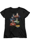 Gildan Justice League Of America Group Portrait Short Sleeve Womens Tee / T-shirt In Black