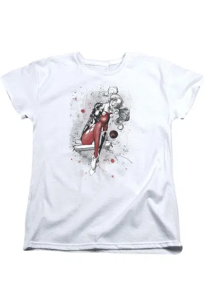 Gildan Justice League Of America Harley Sketch Short Sleeve Womens Tee / T-shirt In White